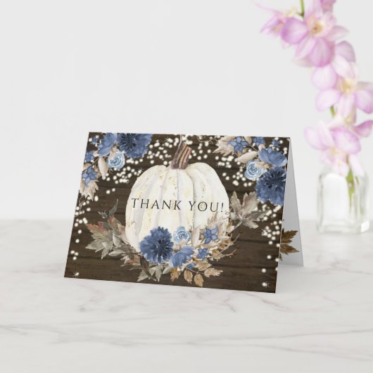 Navy Blue Floral Pumpkin Twinkle Lichten Hartelijk Kaart (Orchidee)