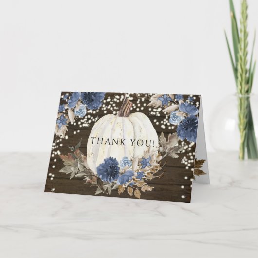 Navy Blue Floral Pumpkin Twinkle Lichten Hartelijk Kaart (Voorkant)