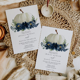 Navy Blue Floral Pumpkin Weddenschap Kaart