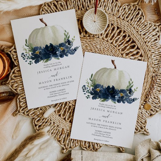 Navy Blue Floral Pumpkin Weddenschap Kaart