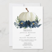 Navy Blue Floral Pumpkin Weddenschap Kaart (Voorkant)
