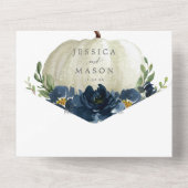 Navy Blue Floral Pumpkin Wedding All In One Uitnodiging (Achterkant)