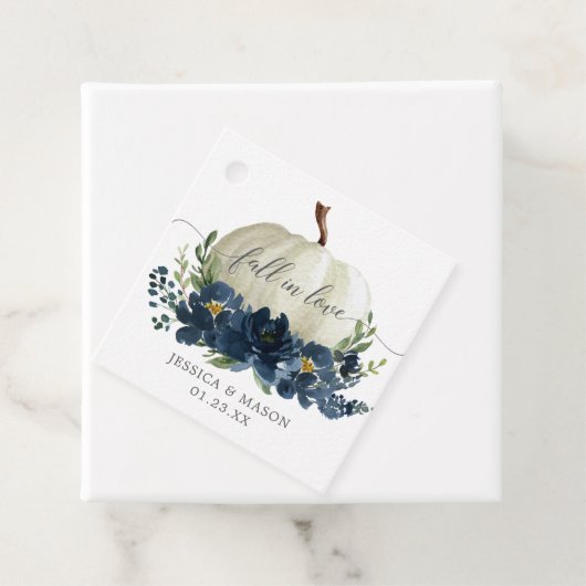 Navy Blue Floral Pumpkin Wedding Bedankjes Labels (In situ)