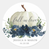 Navy Blue Floral Pumpkin Wedding Ronde Sticker (Voorkant)