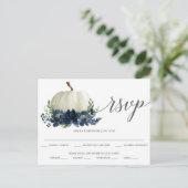 Navy Blue Floral Pumpkin Wedding RSVP Briefkaart (Staand voorkant)
