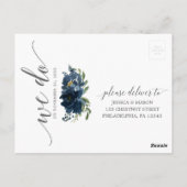 Navy Blue Floral Pumpkin Wedding RSVP Briefkaart (Achterkant)