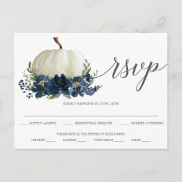 Navy Blue Floral Pumpkin Wedding RSVP Briefkaart