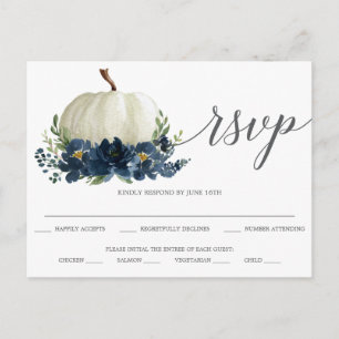 Navy Blue Floral Pumpkin Wedding RSVP Briefkaart