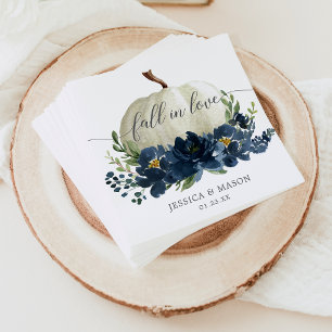 Navy Blue Floral Pumpkin Wedding Servet