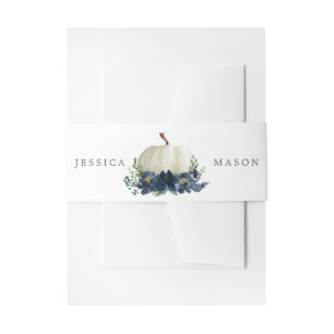 Navy Blue Floral Pumpkin Wedding Uitnodigingen Wikkel