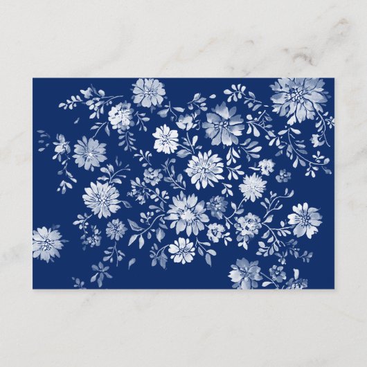 Navy Blue Floral QR Code Wedding Details Card Informatiekaartje (Achterkant)