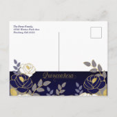 Navy Blue Floral Quincanera Save the Date Aankondigingskaart (Achterkant)