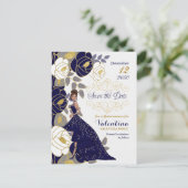 Navy Blue Floral Quincanera Save the Date Aankondigingskaart (Staand voorkant)