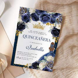 Navy Blue Floral Quinceanera Mis Quince Anos Kaart
