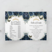 Navy Blue Floral Quinceañera Order of Events Photo Programma (Binnen)