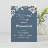 Navy Blue Floral Retirement Party Invite Kaart (Staand voorkant)