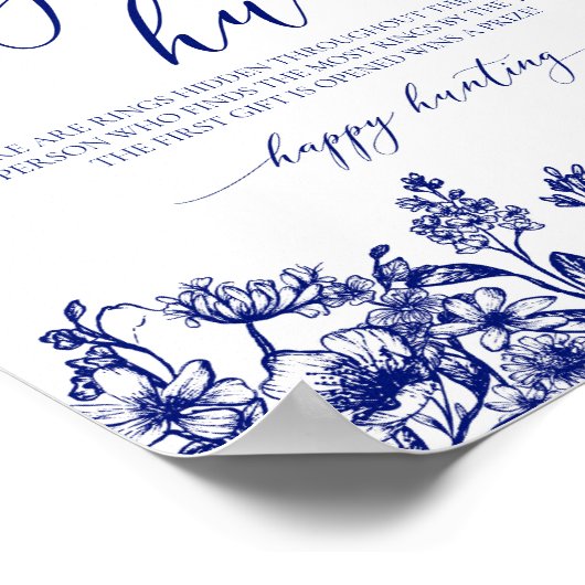 Navy Blue Floral Ring Hunt Vrijgezellenfeest Spelb Poster (Hoek)