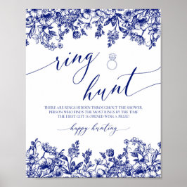 Navy Blue Floral Ring Hunt Vrijgezellenfeest Spelb Poster