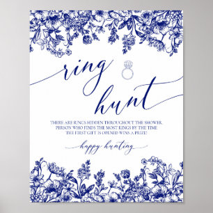 Navy Blue Floral Ring Hunt Vrijgezellenfeest Spelb Poster