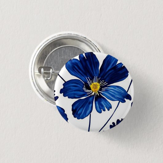 Navy blue floral ronde button 3,2 cm (Voorkant /achterkant)