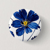 Navy blue floral ronde button 3,2 cm (Voorkant)