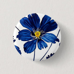 Navy blue floral ronde button 3,2 cm