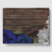 Navy Blue Floral Rozen Rustic Wood Weddenschap Gastenboek (Achterkant)