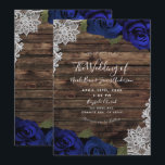 Navy Blue Floral Rozen Rustic Wood Weddenschap Kaart<br><div class="desc">Pas elke manier aan die u wilt.</div>