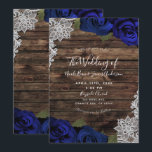Navy Blue Floral Rozen Rustic Wood Weddenschap Kaart<br><div class="desc">Pas elke manier aan die u wilt.</div>