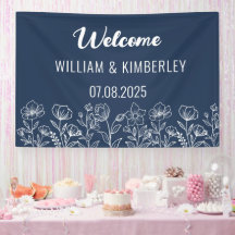 Navy Blue Floral Rustic Simple Modern Wedding