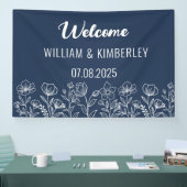Navy Blue Floral Rustic Simple Modern Wedding Spandoek (Beurs)