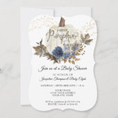Navy Blue Floral Rustic White Pumpkin Baby shower Kaart (Voorkant)