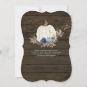 Navy Blue Floral Rustic White Pumpkin Baby shower Kaart (Achterkant)