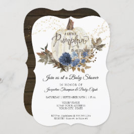 Navy Blue Floral Rustic White Pumpkin Baby shower Kaart