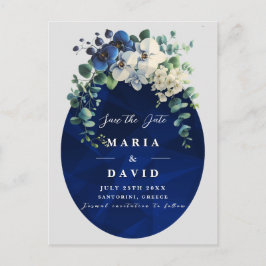 Navy Blue Floral Save the Date, Elegant Aankondigingskaart