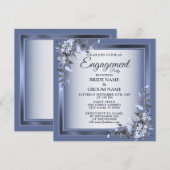 Navy Blue Floral Silver Grey Engagement Party Kaart (Voorkant / Achterkant)