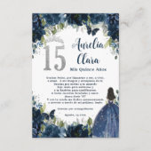 Navy Blue Floral Silver Quinceañera 15 Gebed Kaart (Voorkant)