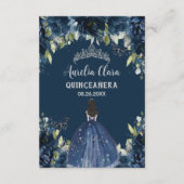 Navy Blue Floral Silver Quinceañera 15 Gebed Kaart (Achterkant)
