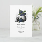 Navy Blue Floral Skull Gothic Vrijgezellenfeest In Kaart (Staand voorkant)