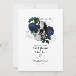 Navy Blue Floral Skull Gothic Wedding Kaart
