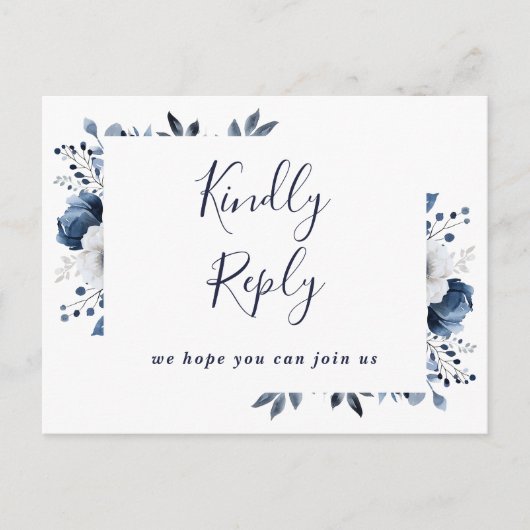 Navy Blue Floral Song Request RSVP Briefkaart (Voorkant)