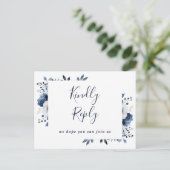 Navy Blue Floral Song Request RSVP Briefkaart (Staand voorkant)