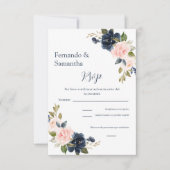Navy Blue Floral Spaanse bruiloft RSVP kaart (Voorkant)