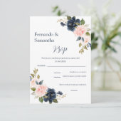 Navy Blue Floral Spaanse bruiloft RSVP kaart (Staand voorkant)