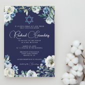 Navy Blue Floral Star van David Bat Mitzvah Kaart