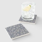 Navy Blue Floral Stenen Onderzetter (Zijkant)