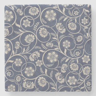 Navy Blue Floral Stenen Onderzetter