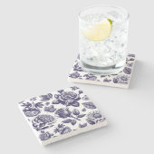 Navy Blue Floral Stenen Onderzetter (Zijkant)