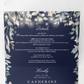 Navy Blue Floral String Lights Foto bruiloft Drieluik Uitnodiging (Binnenzijde eerst)