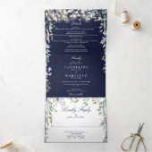 Navy Blue Floral String Lights Foto bruiloft Drieluik Uitnodiging (Binnen)